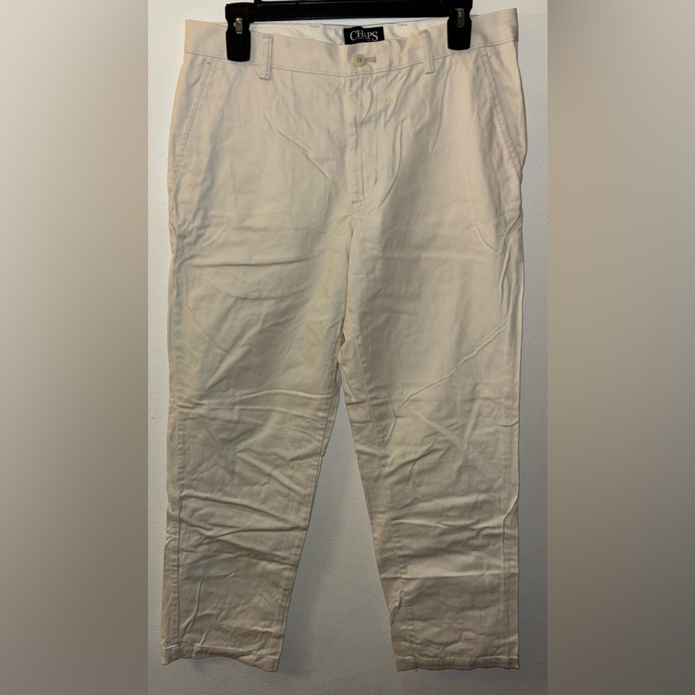 Chaps Flat Front Men’s Size 32 X 30 Pants Chino White Khaki Cotton 4 Pockets